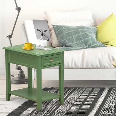 East West Furniture Denison Bedroom Nightstand with 1 Wooden Drawer - Clover Green DE-12-ET
